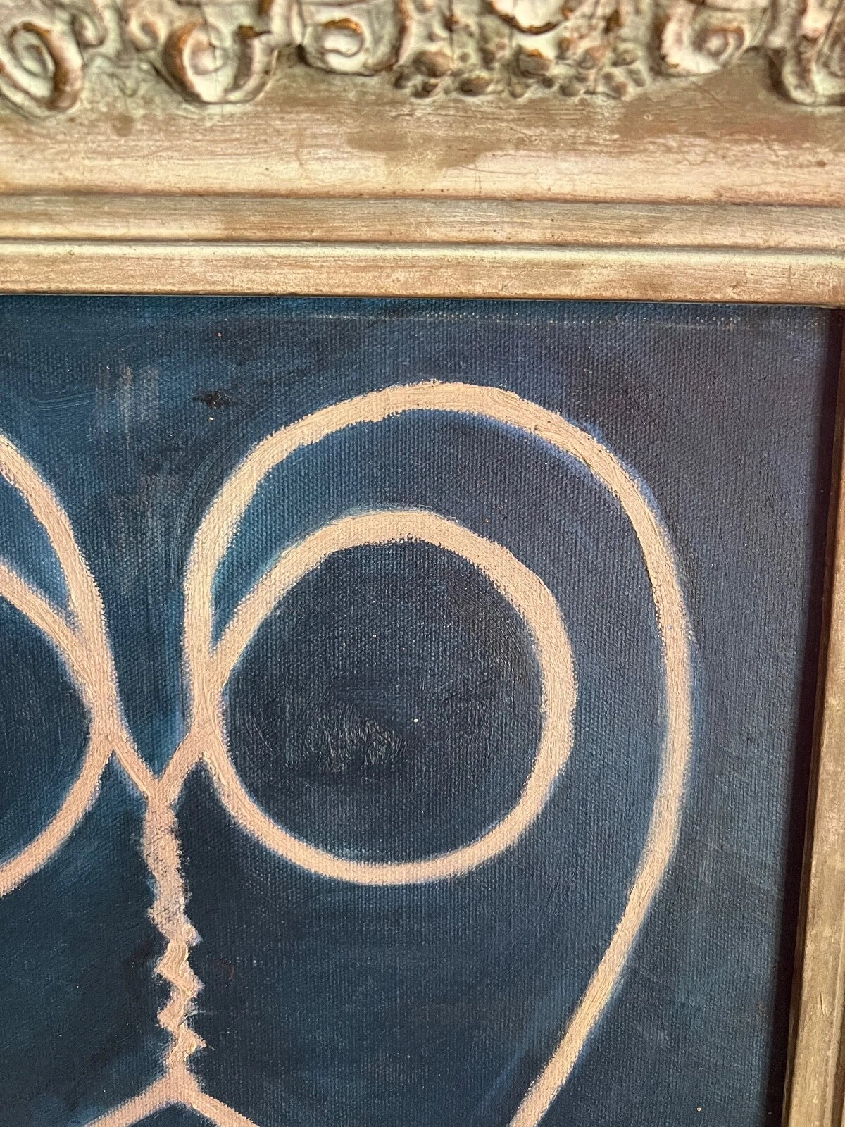 1953 Surrealist Oil Painting on Board Mid Century Modern Abstract Valentines Day – detail view 3