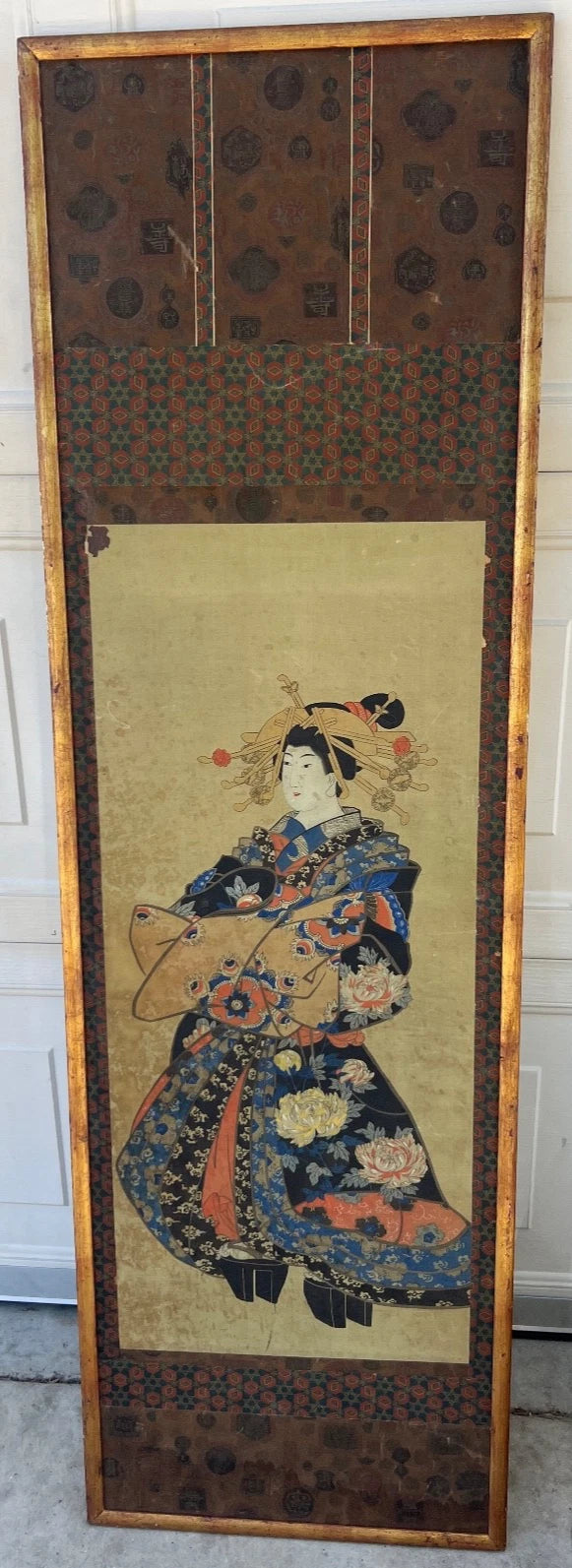 Attributed to Kunisada Antique Japanese original ukiyo-e Painting on silk Edo – detail view 2