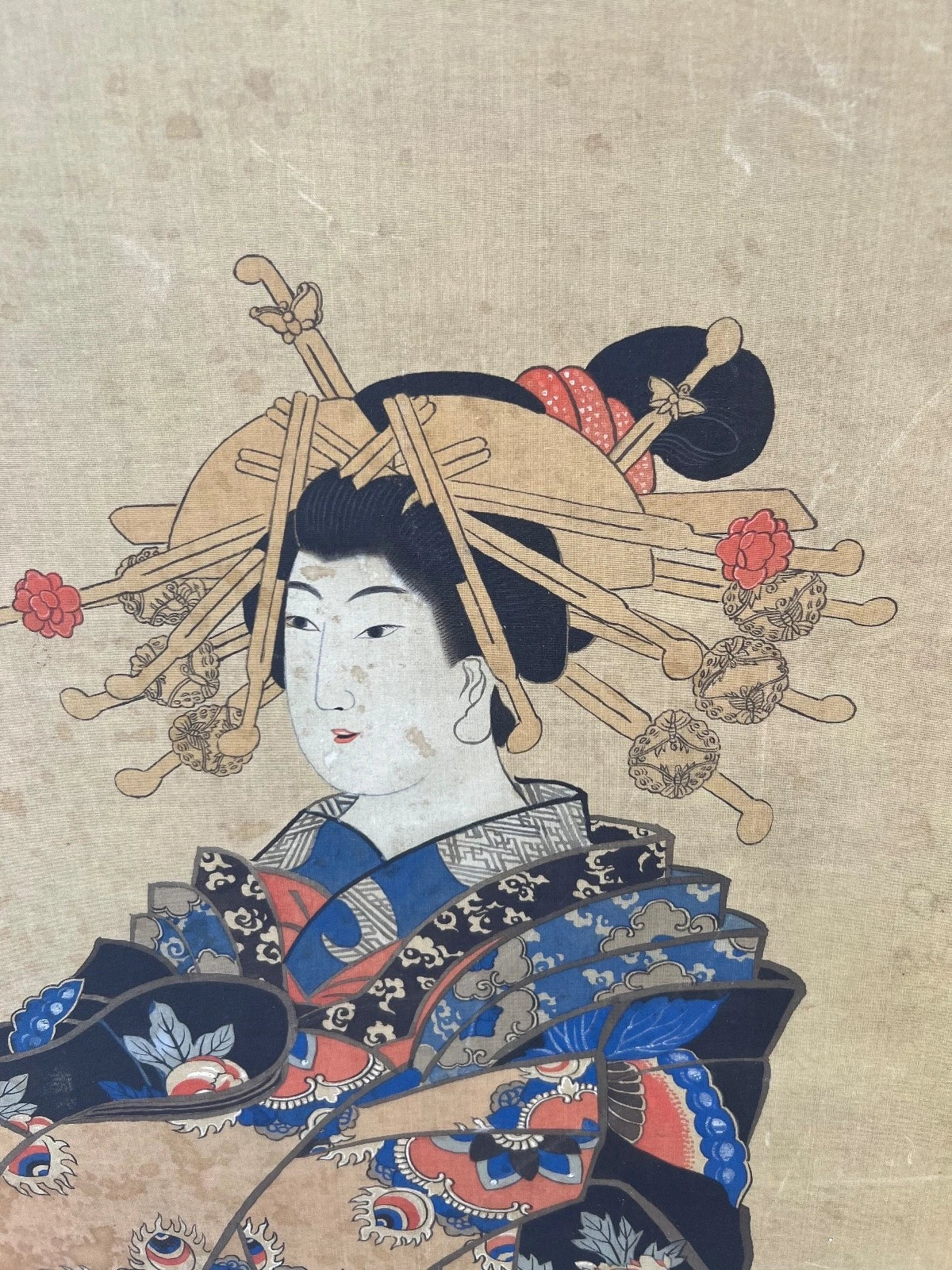 Attributed to Kunisada Antique Japanese original ukiyo-e Painting on silk Edo – detail view 3