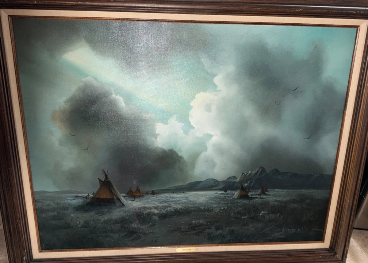Native american 1980s painting listed artist Majestic Landscape – detail view 2