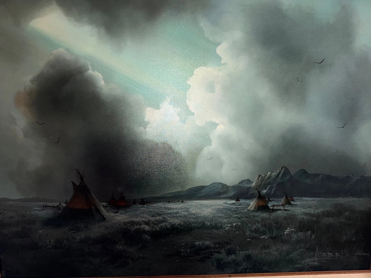 Native american 1980s painting listed artist Majestic Landscape – detail view 3