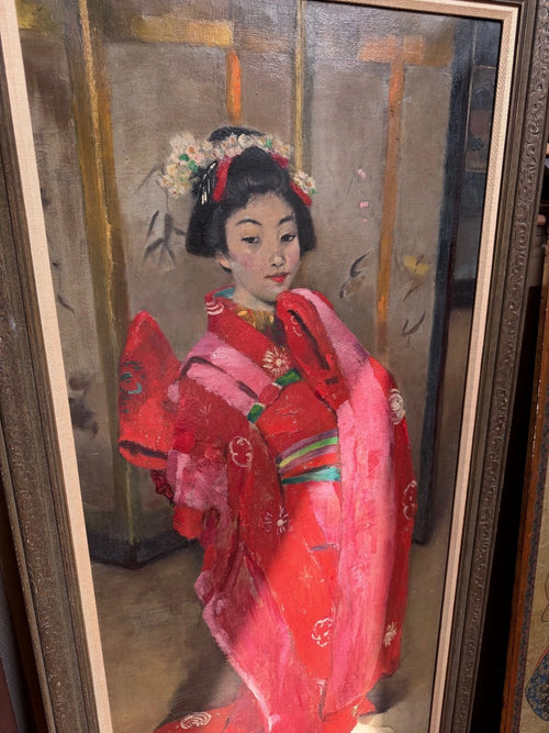 1899 Japanese Woman Antique Oil Painting By Percy Sturdee Japonism 19th Century – detail view 2