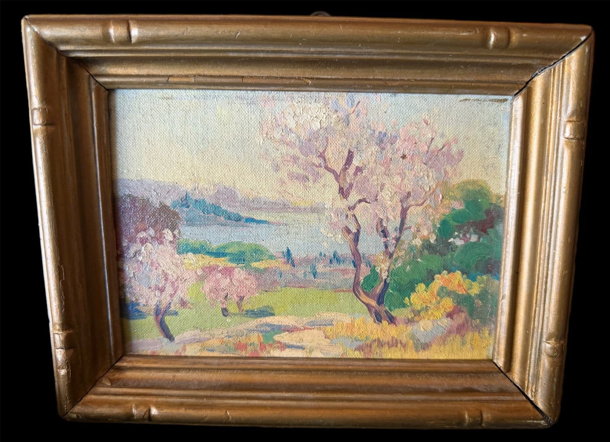 Maurice Braun? Impressionist landscape with lake, mountains early California – detail view 3