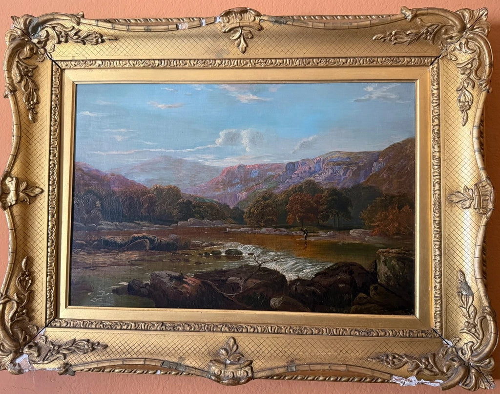 Antique 19th Century Landscape Oil Painting- Thomas H Thomas Listed English – detail view 2