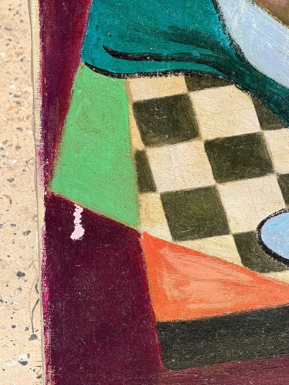 OIL PAINTING CUBIST CUBISM 1960'S MODERNISM COLORFUL ABSTRACT STILL LIFE CANVAS – detail view 3