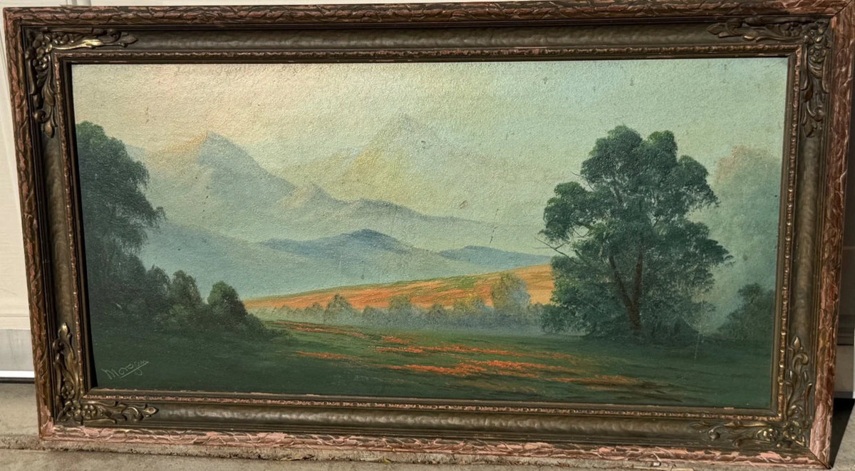ANTIQUE CALIFORNIA POPPIES PAINTING IMPRESSIONISM EARLY 20TH CENTURY – detail view 2