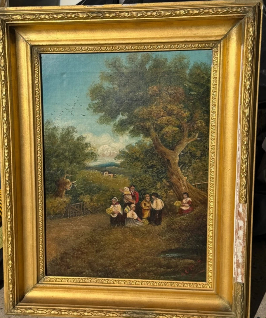 Antique 19th Century English School Oil Painting on Board European Landscape – detail view 2