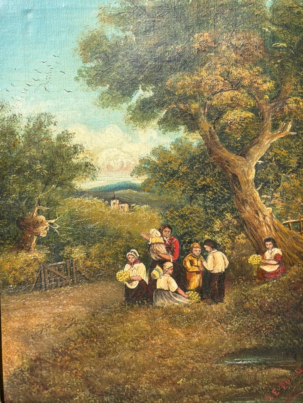 Antique 19th Century English School Oil Painting on Board European Landscape – detail view 3