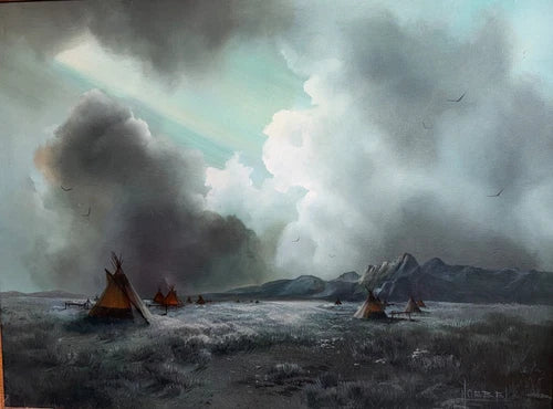 Native american 1980s painting listed artist Majestic Landscape