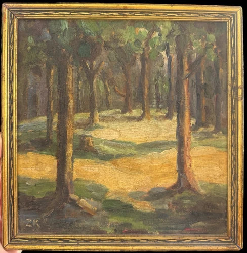 Early 20th Century European trees impressionist painting Antique signed