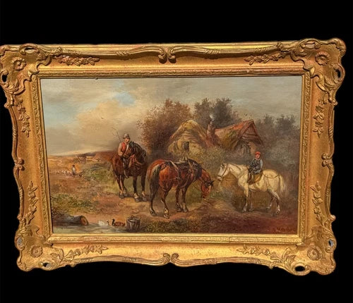 Harden Sidney Melville (1824-1894) Mid 19th Century Oil Painting Horses Antique
