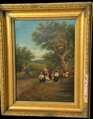Antique 19th Century English School Oil Painting on Board European Landscape